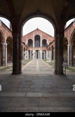 The atrium and narthex of the important early Christian Romanesque basilica of Sant? Ambrogio in Milan. The atrium and the narthex of the important