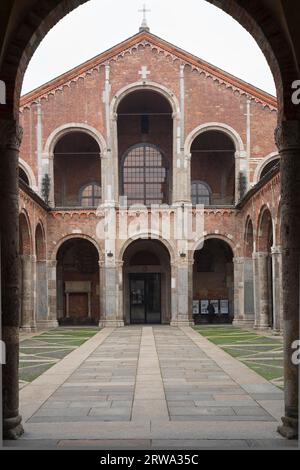The atrium and narthex, the important early Christian Romanesque basilica of Sant? Ambrogio in Milan