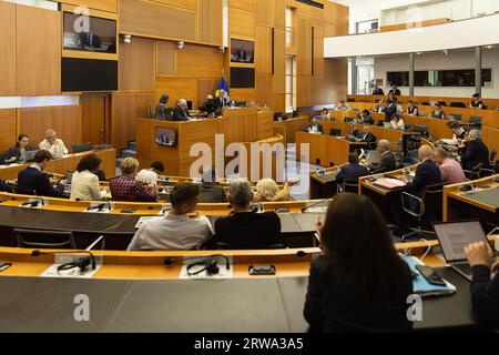 Brussels, Belgium. 18th Sep, 2023. Illustration picture shows a plenary session of the parliament of the Brussels-Capital Region in Brussels, Monday 18 September 2023. BELGA PHOTO JAMES ARTHUR GEKIERE Credit: Belga News Agency/Alamy Live News Stock Photo