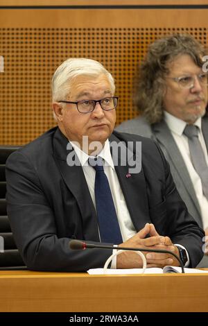 Brussels, Belgium. 18th Sep, 2023. Open Vld's Guy Vanhengel pictured during a plenary session of the parliament of the Brussels-Capital Region in Brussels, Monday 18 September 2023. BELGA PHOTO JAMES ARTHUR GEKIERE Credit: Belga News Agency/Alamy Live News Stock Photo