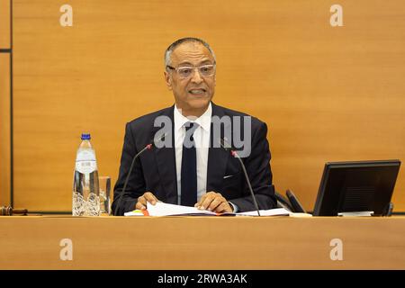 Brussels, Belgium. 18th Sep, 2023. Brussels' parliament Chairman Rachid Madrane pictured during a plenary session of the parliament of the Brussels-Capital Region in Brussels, Monday 18 September 2023. BELGA PHOTO JAMES ARTHUR GEKIERE Credit: Belga News Agency/Alamy Live News Stock Photo