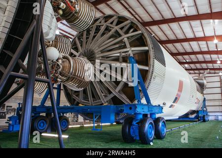 Houston, USA, January 26, 2013: Saturn V rocket on display at Houston Space Center in Texas, USA Stock Photo