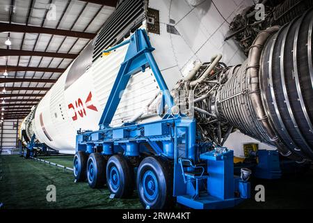 Houston, USA, January 26, 2013: Saturn V rocket on display at Houston Space Center in Texas, USA Stock Photo