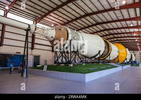 Houston, USA, January 26, 2013: Saturn V rocket on display at Houston Space Center in Texas, USA Stock Photo