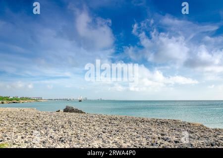 Panorama view of the image taken from Malmok Beach, Aruba, in the Caribbean Sea Stock Photo