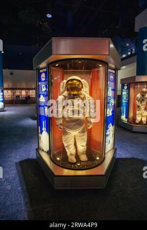 Houston, USA, January 26, 2013: American space suit for astronaut at Houston Space Center in Texas, USA Stock Photo