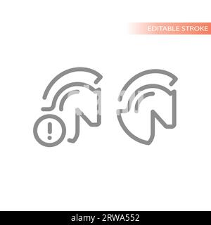 Trojan horse or computer virus warning line vector icon. Malware, spyware and system breach outline symbol. Stock Vector