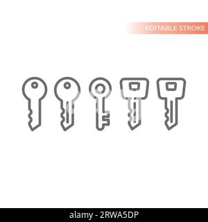 Key set outline icon. Retro, car and home keys vector. Stock Vector