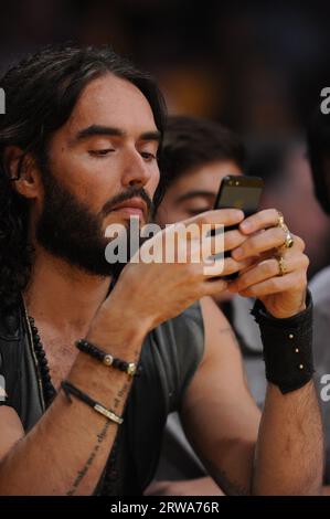 Los Angeles, USA 17th September 2023 FILE IMAGE dated 30 October 2012 Russell Brand watches the Los Angeles Lakers v Dallas Mavericks in the NBA at the Staples Center, Los Angeles, California, USA. Credit: Headlinephoto/Alamy Live News Stock Photo