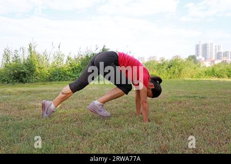 Luannan County, China - August 31, 2019: Ladies Exercise in Parks, Luannan County, Hebei Province, China Stock Photo