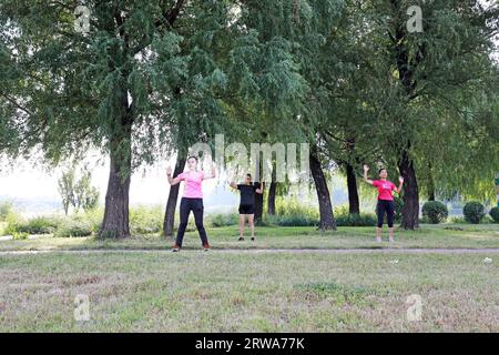 Luannan County, China - August 31, 2019: Ladies Exercise in Parks, Luannan County, Hebei Province, China Stock Photo