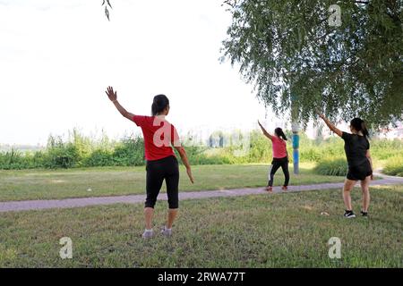 Luannan County, China - August 31, 2019: Ladies Exercise in Parks, Luannan County, Hebei Province, China Stock Photo