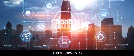 SaaS, Software as a Service. Networking Technology Internet concept. Stock Photo