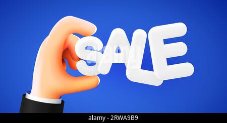 3d cartoon hand holding word Sale. Sale and special offer concept. Vector illustration Stock Vector