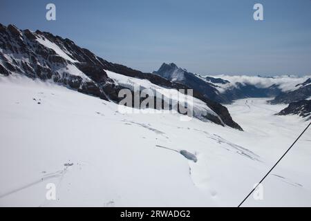 Taking the train ride up to Jungfraujoch, the top of Europe. Stock Photo