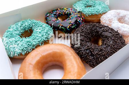 Donuts in its package. After some edits. Stock Photo