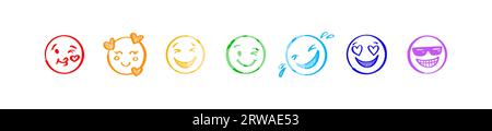 Set of pride doodle emoticons in rainbow colors. Lgbt design elements. Gay parade consept. LGBT rights symbols. Stock Vector