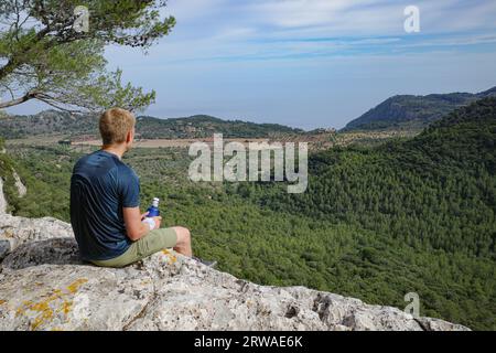 Esporles, Spain - 11 June, 2023: Views of the Tramuntana Mountains from the GR221 trail, Esporles, Mallorca Stock Photo