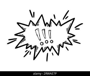 Exclamation mark in speech bubble. Doodle illustration of scream, talk, angry emotion, aggression expression. Attention or stop sign Stock Vector