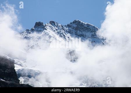 Taking the train ride up to Jungfraujoch, the top of Europe. Stock Photo