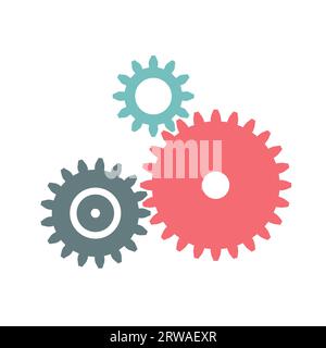 Gear engineering colorful icon. Three cogwheels vector flat design icon. Mechanical engineering industry vector. Stock Vector