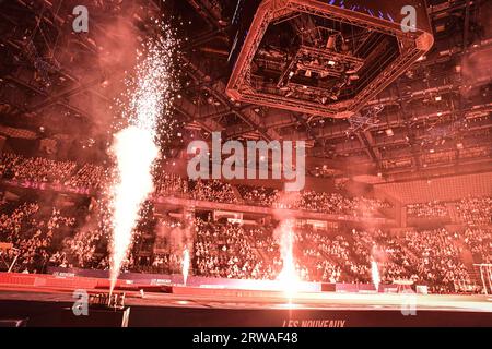 Paris, France. 17th Sep, 2023. This photograph shows the finals ceremony of the New French International Artistic Gymnastics at the Olympic Games hall of Accor Arena in Paris on September 17, 2023. Photo by Firas Abdullah/ABACAPRESS.COM Credit: Abaca Press/Alamy Live News Stock Photo