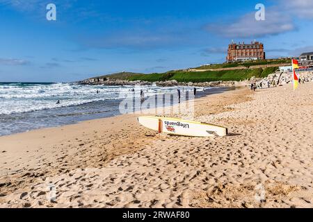 The iconic Fistral Beach in Newquay in Cornwall in the UK. Stock Photo