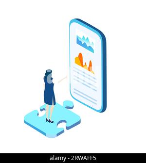 Application development iIsometric illustration. Business people work together, technology, big data, computing, artificial intelligence concept Stock Photo