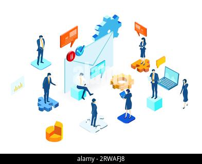 Application development iIsometric illustration. Business people work together, technology, big data, computing, artificial intelligence concept Stock Photo