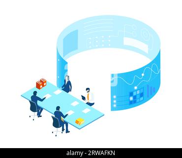 Application development iIsometric illustration. Business people work together, technology, big data, computing, artificial intelligence concept Stock Photo