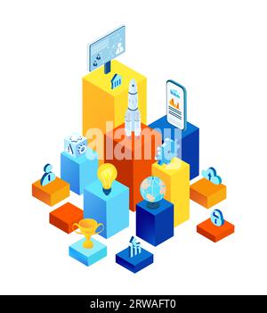 Application development iIsometric illustration. Business people work together, technology, big data, computing, artificial intelligence concept Stock Photo