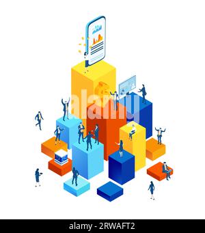 Application development iIsometric illustration. Business people work together, technology, big data, computing, artificial intelligence concept Stock Photo