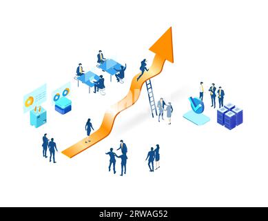 Business people working together, collaborating on project, sharing ideas. Isometric business environment, business management Stock Photo