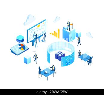 Isometric business environment. Server room space, business people working together, generating fresh content and sharing ideas Stock Photo