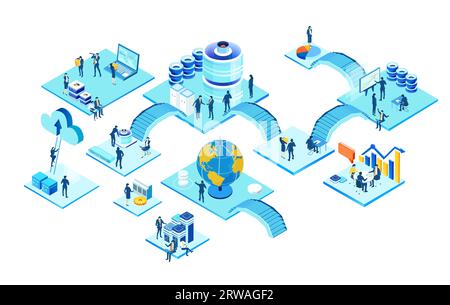 Application development iIsometric illustration. Business people work together, technology, big data, computing, artificial intelligence concept Stock Photo