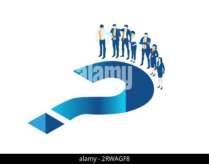 Isometric business concept environment, Business people working around big question mark. Solving problems, helping, supporting Stock Photo