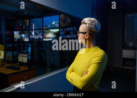 Portrait of young and successful female media center worker Stock Photo