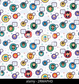 Diverse Community icons seamless pattern. Office workers, employees of organizations and leaders, people, men and women talking to each other. Ornamen Stock Vector