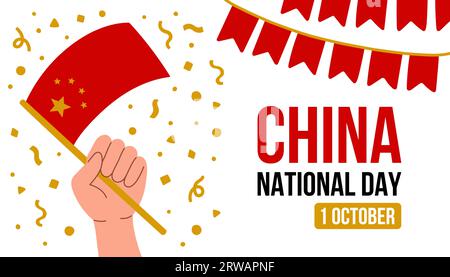 Chinas National Day Banner Vector illustration. Flag of China background Stock Vector