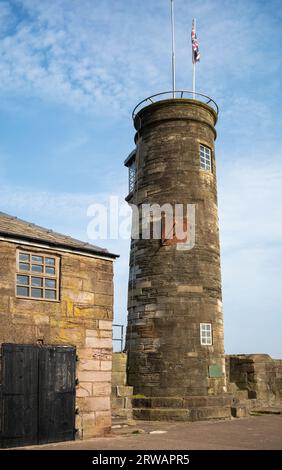 The 18th century watch tower beside the Pier Masters store at Old Quay, Whitehaven, West Cumbria, UK Stock Photo