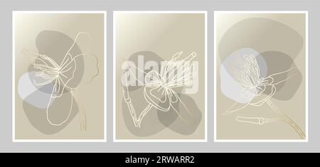 Gold Modern Style Floral Abstract Wall Art Stock Vector
