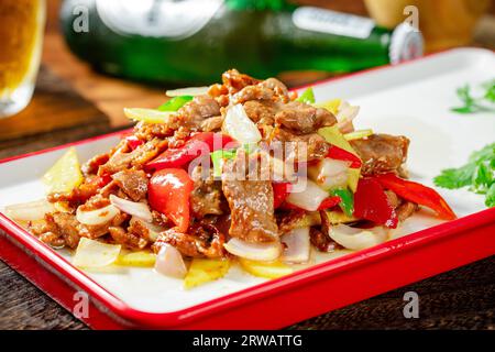 Stir fried (Sautéed) Lamb Slices with Scallion Stock Photo