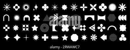 Y2k abstract geometric shapes. Vector set of brutalism retro minimal graphic icons, logos, design elements Stock Vector