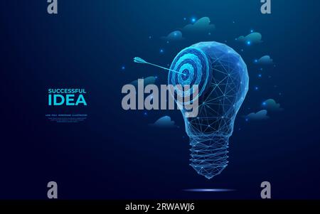 Abstract light bulb, target with arrow in bullseye in low poly bector Stock Vector