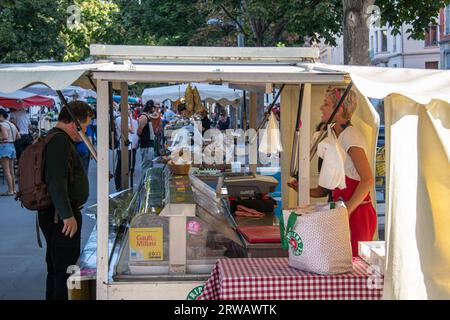 St Antoine Market on the Banks of The River Saone, Lyon France. Stock Photo