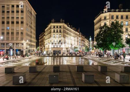 Night photo of the Place de la Republique in Lyon's 2nd arrondissement. Stock Photo