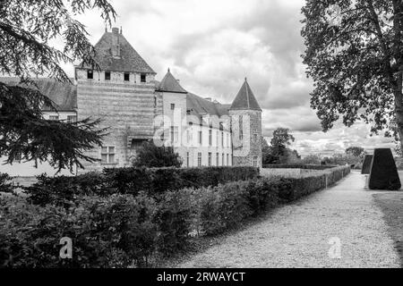 Black and White Photo of Chateaux d'Epoisses in the Côte-d'Or department of Burgundy France. Stock Photo