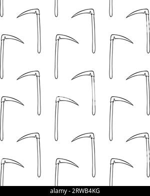Vector seamless pattern of hand drawn doodle sketch outline Scythe isolated on white background Stock Vector