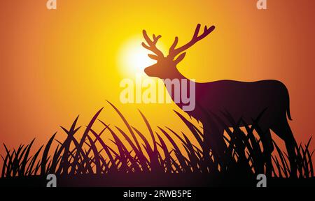 Deer  silhouette afternoon backgrounde vector illustration Stock Vector