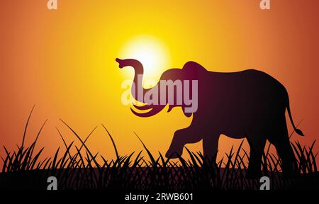 One Elephant silhouette afternoon backgrounde vector illustration Stock Vector
